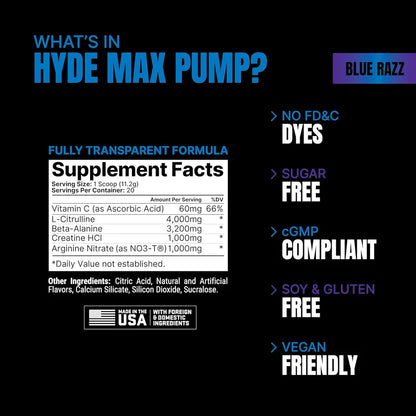 HYDE Max Pump Pre entreno sin cafeína