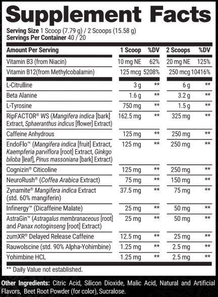 Pro Series Mr. HYDE Infinite Strawberry Watermelon / 20/40 Supplement Facts
