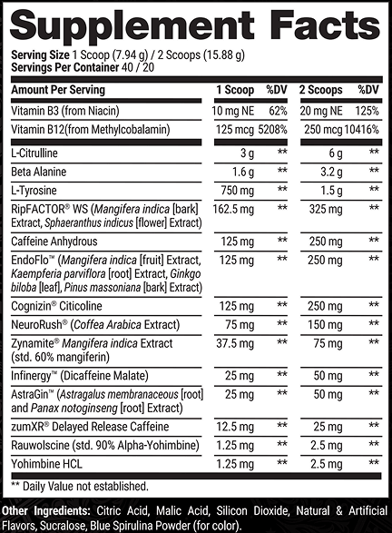 Pro Series Mr. HYDE Infinite Blueberry Lemonade / 20/40 Supplement Facts