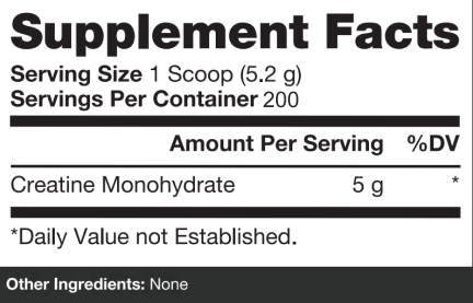 Creatine Monohydrate 200 Supplement Facts