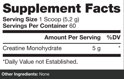 Creatine Monohydrate 60 Supplement Facts